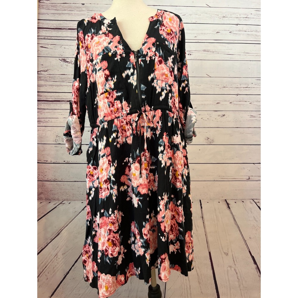 Torrid Shirt Dress Plus Size 1X 1 Black Challis Floral Print High Low 16749679